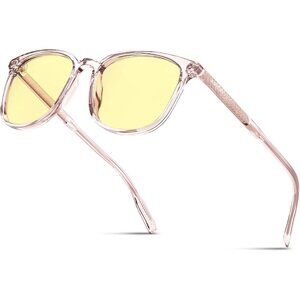 Unisex Pink Eyewear Look Clear Frame Yellow Lens Anti Eyestrain Sunglasses